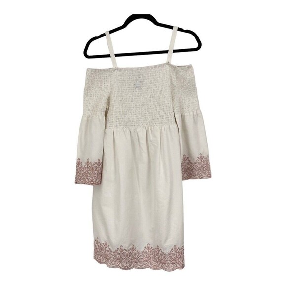 Seraphine 8 White Pink Embroidered Off the Shoulder Maternity Dress - Picture 1 of 4